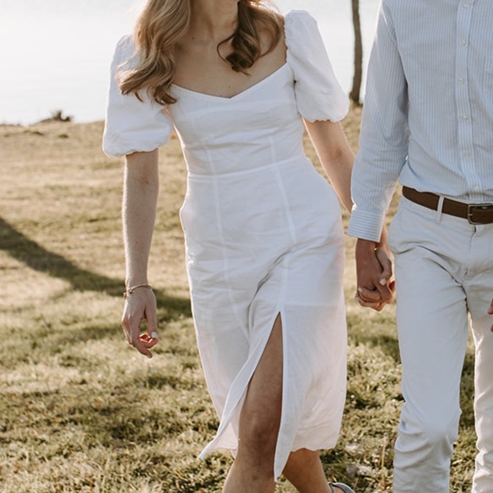 Banana Republic White Midi Dress with Puff Sleeves
